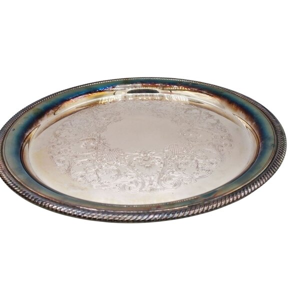 Serving Tray Vintage Castleton Round Plate Etched Patina International Silver Co - Picture 6 of 16